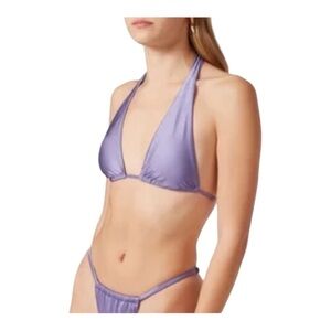 Good American Ruched Halter Bikini Top in Lilac Mist NWT
